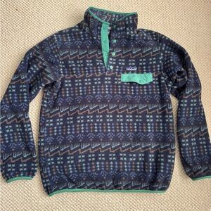 Patagonia Fleece Snap-T Pullover in Navy & Teal